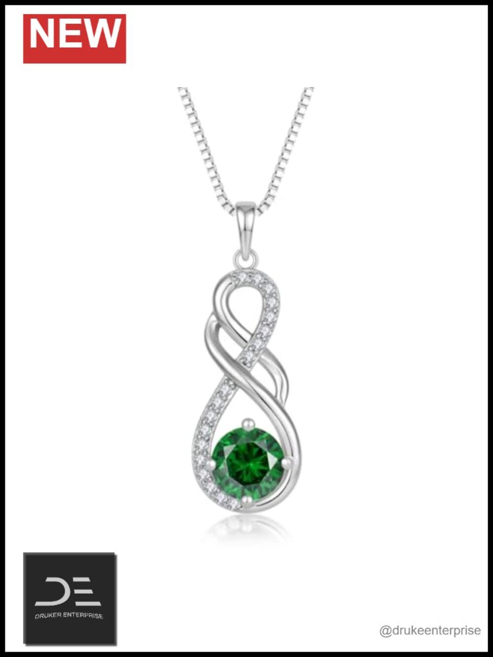 Sterling Silver Infinity Necklace with CZ Birthstone 18" Box Chain